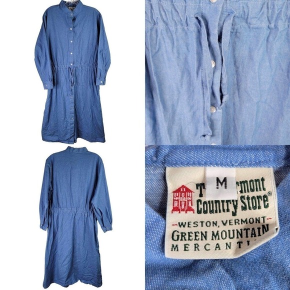 Vermont Country Store Dress Denim Women’s Medium Button Up Modest Draw LS - Picture 1 of 9